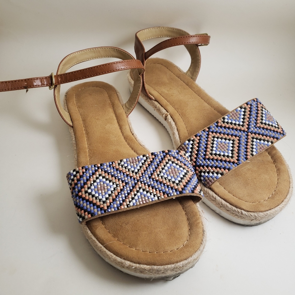 SO beaded sandal flats with ankle strap